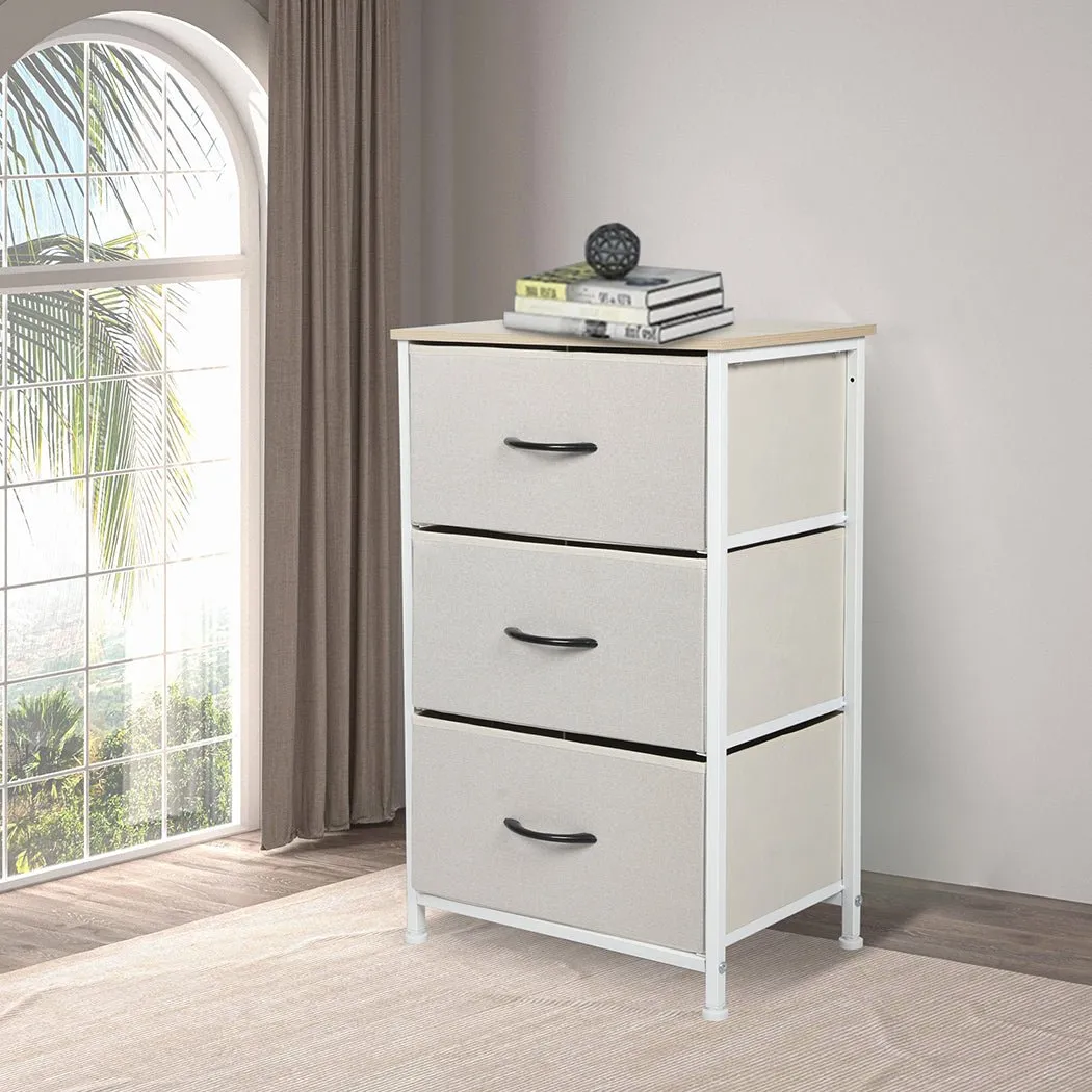 Stylish Bedside Table with 3 Removable Beige Fabric Drawers