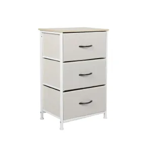 Stylish Bedside Table with 3 Removable Beige Fabric Drawers