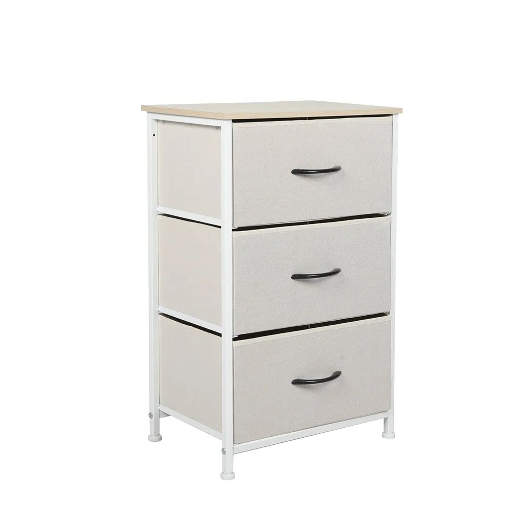 Stylish Bedside Table with 3 Removable Beige Fabric Drawers