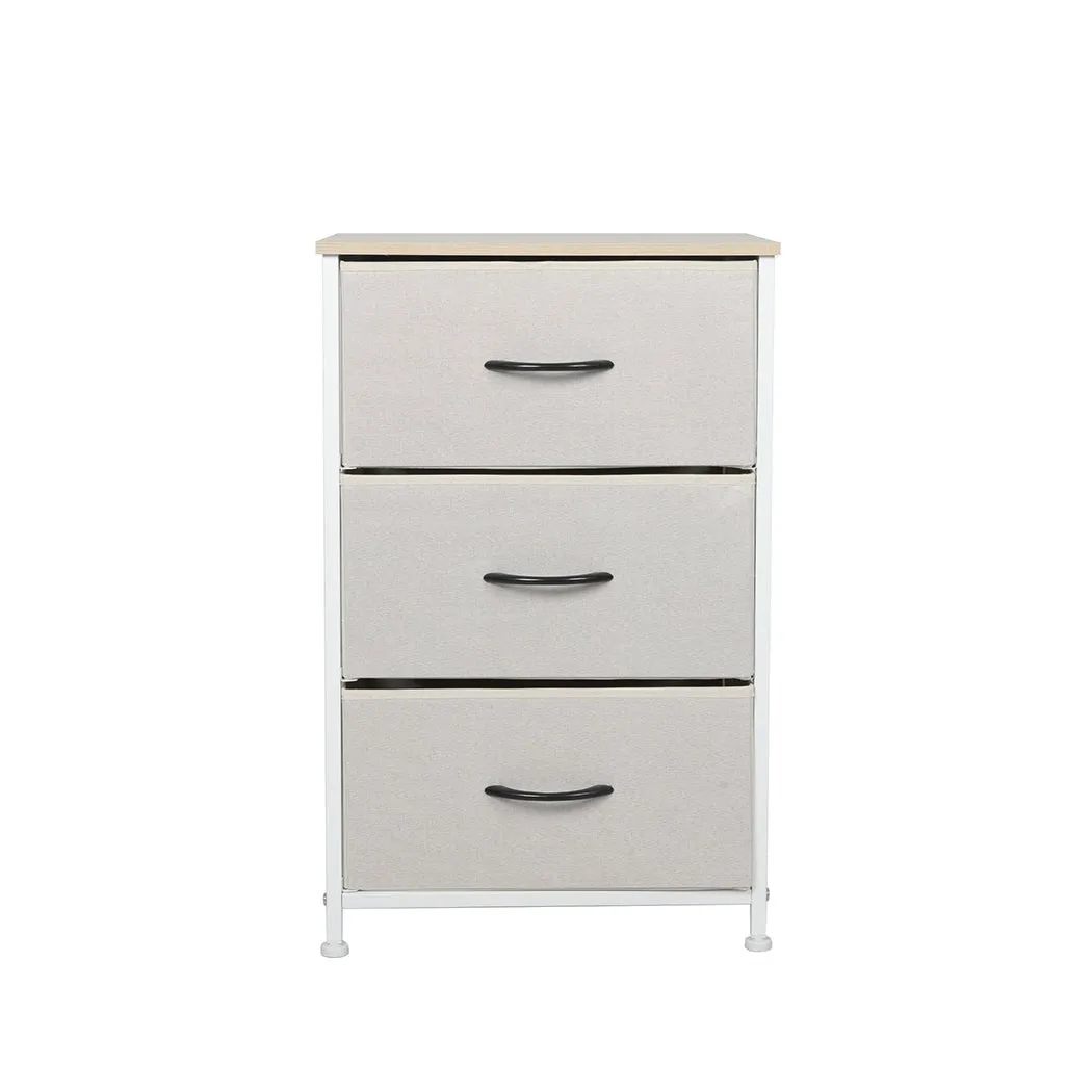 Stylish Bedside Table with 3 Removable Beige Fabric Drawers