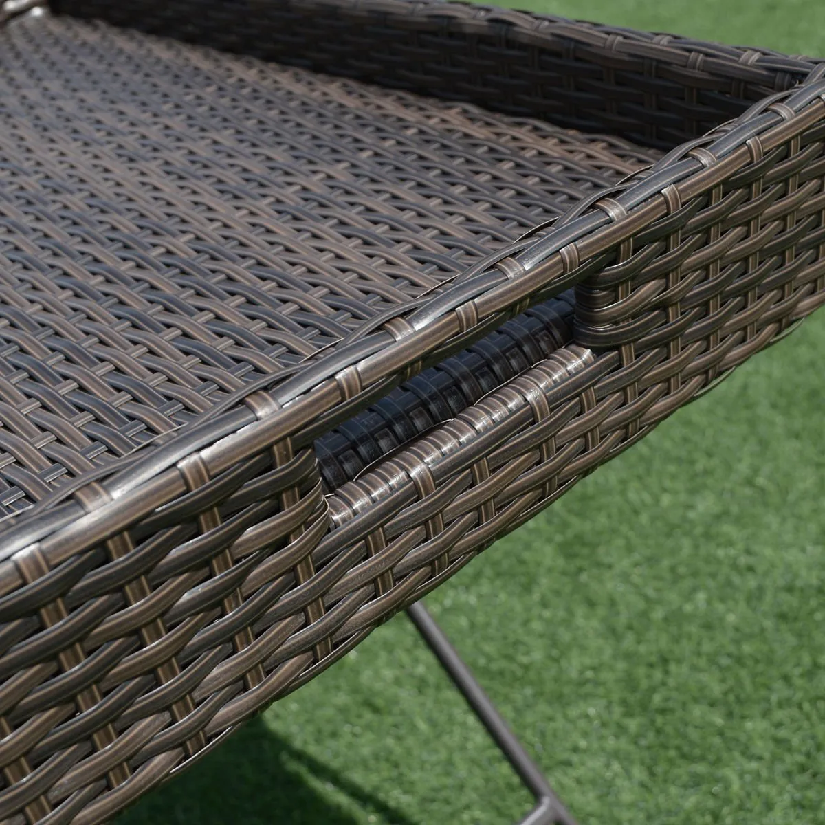 Tangkula Wicker Table Outdoor Patio Wicker Rattan Sofa Side Tray Table Display Stand