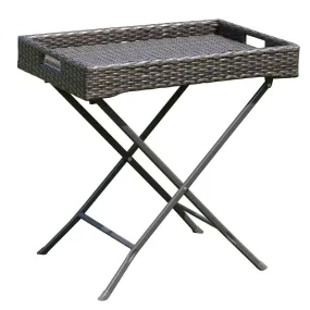 Tangkula Wicker Table Outdoor Patio Wicker Rattan Sofa Side Tray Table Display Stand