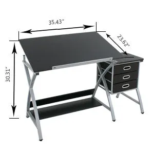 ZENY™ Adjustable Drawing Desk Drafting Table Folding Art Craft Table Station w/Stool and 3 Storage Drawers